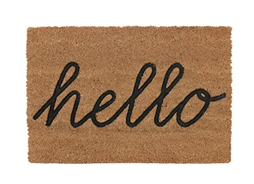 Bubble-Store rutschfeste Kokos Fußmatte für den Innenbereich und außenbereich, Kokosmatte mit Gummi-Prägung Text Hello