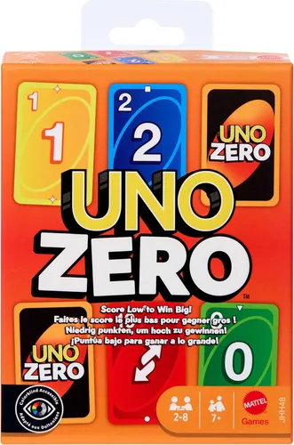 Mattel UNO Zero Kartenspiel - Spannendes Familienspiel für 2-8 Spieler - Kartenspiel für 2-8 Spieler ab 7 Jahren, mit innovativer Zero-Karte für überraschende Wendungen und strategischen Spielspaß für die ganze Familie.
