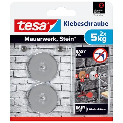 Tesa Klebeschrauben 77906 – Mauerwerk, Stein, bis 5kg