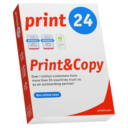 print24 Druckerpapier Kopierpapier 500 Blatt 1 x 500 A4 80g Premium Hochweiß CIE 160 Testsieger PEFC Umweltzertifikat