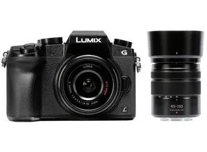 Panasonic Lumix DMC-G70 Kit 14-42 mm + 45-150 mm schwarz - Digitalkamera mit 4K Auflösung und ultraschnellem Autofokus, ideal für kreative Fotografie. Im Set enthalten sind zwei vielseitige Objektive für jede Gelegenheit.