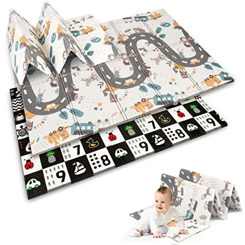 NUKIDO Baby-Schaumstoffmatte Faltbar 200x180 cm - Kontrastweg - Fußmatte für Kinder, ideal zum Spielen und Krabbeln lernen. Mit dicker Polsterung für Sicherheit und Wärmeisolierung, leicht zu reinigen und ohne schädliche Chemikalien.