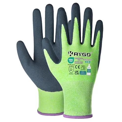 KAYGO 3 Paar Arbeitshandschuhe für Damen Atmungsaktiv Latex Beschichtete Frauen Gartenhandschuhe aus recyceltem Polyester, umweltfreundliche Schutzhandschuhe für Haus- Gartenarbeit (Grün, XS, Gr 6)