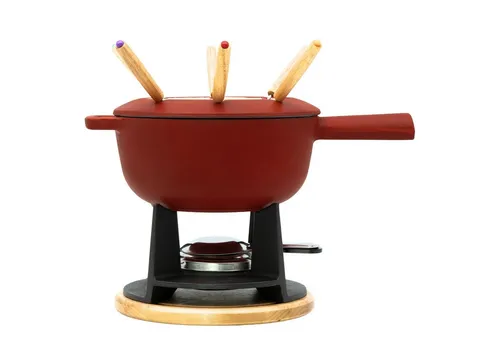 osoltus Fondue Käsefondue Kochtopf aus Gusseisen in matt rot