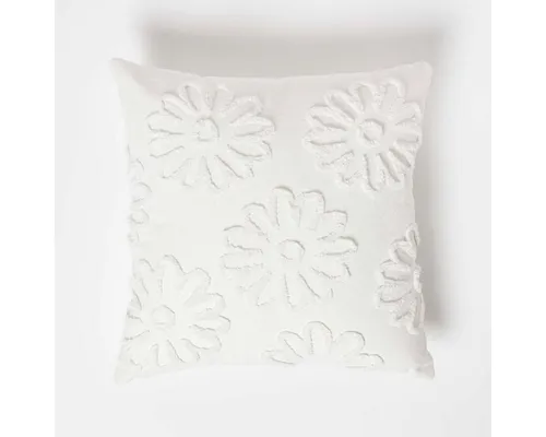 Homescapes Dekokissen Tufted Kissen weiß 45 x 45 cm – Dekokissen Blumen