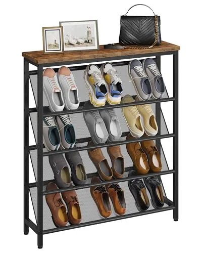 CHOEZON Schuhregal, 5-stufige Schuhablage, Schuhschrank schmal, Schuhständer, Schuhaufbewahrung, Schuh-Organizer, platzsparend, für Eingangsbereich, Garderobe, Flur, Vintagebraun und Schwarz DTXJ02BF