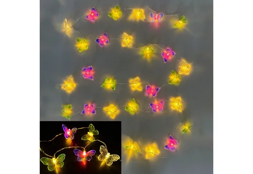 Online-Fuchs LED-Lichterkette mit 30 Schmetterlingen und Timer - für innen und außen - Outdoor, Batteriebetrieben - Deko für Garten, Balkon, Terrasse