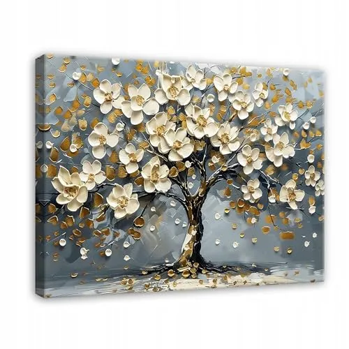 WallArena - Leinwand Bilder - Baum - 100x70 cm Leinwandbilder - Bild auf leinwand - Wandbild XXL groß Wandbilder für Wohnzimmer Schlafzimmer Wohnzimmerbilder Modern kunstdruck - Natur Blumen Grau