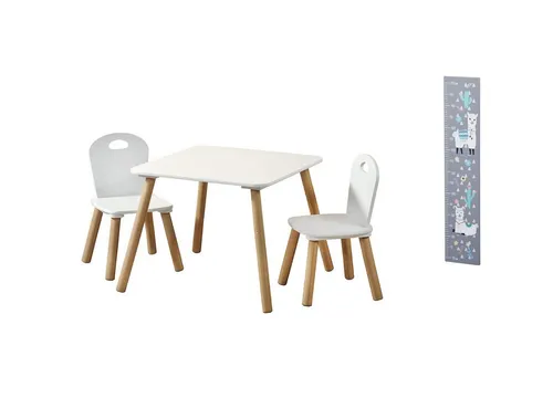 Kesper Kindertisch Set mit 2 Stühlen und Messlatte Alpaka - Kinderzimmertisch & -stuhlsets: Robuste Sitzgarnitur mit süßer Alpaka-Messlatte, ideal für Kinder von 2-6 Jahren - einfacher Aufbau für schnellen Spaß!