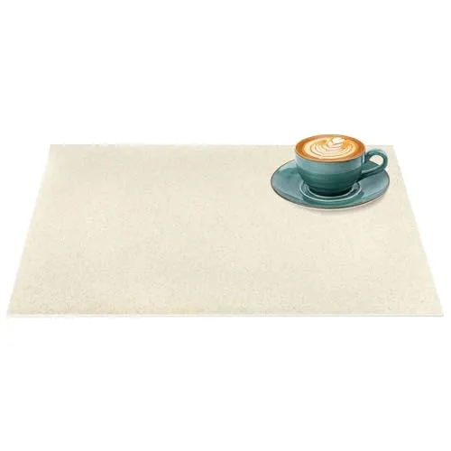 Platzset Tischset abwaschbar PVC Platzdeckchen rutschfest Tischuntersetzer Hitzebeständig Esstisch waschbar für drinnen & draußen Glitzer Uni Beige 30x45cm