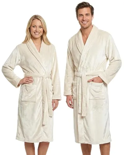 Gräfenstayn® Damen & Herren Kuschelfleece Bademantel ohne Kapuze mit Öko-Tex Standard 100 in Größe S-XXXL (XXXL, Creme)