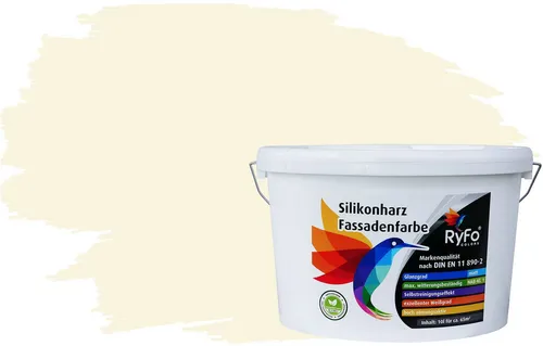 RyFo Colors Fassadenfarbe Silikonharz Fassadenfarbe Gelbtöne, 1 L ca. 6 m², Wasserabweisend, diffusionsfähig, schützt vor Schmutz, Algen, Pilzen