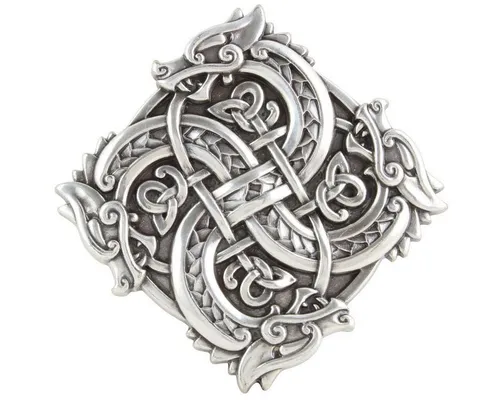 Gürtelschnalle Celtic Dragons 4,0 cm | Massiv und stilvoll für LARP und Mittelalter-Outfits - Hochwertige Gürtelschnalle aus massivem Metall, ideal für Wechselgürtel. Perfekt für individuelle Looks bei Freizeit und besonderen Anlässen. Made in France mit langlebiger Versilberung.