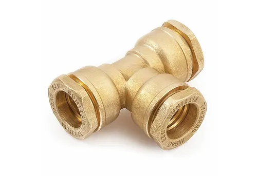 PE-T-Stück Messing 40 mm - Sonstige Elektroinstallationsartikel, robustes T-Stück aus Messing für sichere PE-Rohrverbindungen, ideal für Wasserversorgung und einfache Montage.