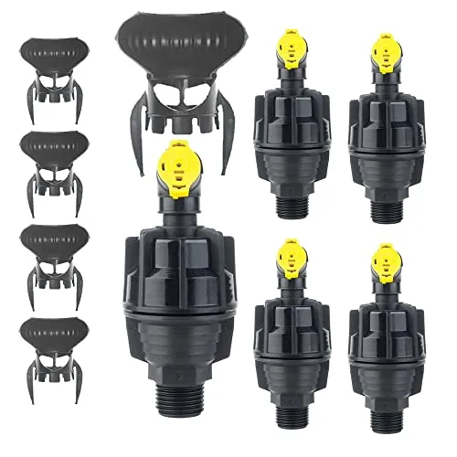 [5er-Pack] Super 10 Rotationssprenger + 180 Grad Windabweiser, 1/2 Zoll Außengewinde, 360 Grad drehbar, mit Reichweite bis zu 10 m und Arbeitsdruck von 2,5 bis 4 Bar. [Gelb] Deckel für Sprinkler