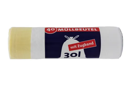 Ulith Müllbeutel mit Zugband 30 Liter - 40 Stück pro Rolle - Müll- & Abfalleimer: Praktische 30L Müllbeutel mit Zugband, ideal für einfachen Transport und Entsorgung, in hochwertiger deutscher Qualität.