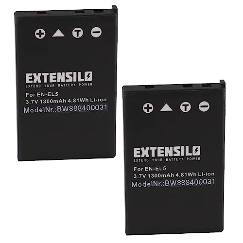 EXTENSILO 2X Akku kompatibel mit Nikon Coolpix P6000, P5100, P80, P530, P90, S10, P510 Kamera (1300 mAh, 3,7 V, Li-Ion)