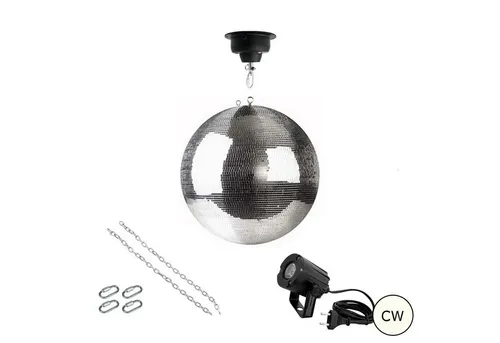 SATISFIRE Discolicht Spiegelkugel Komplettset 40cm mit Motor, LED Pinspot (kaltweiss) PROFI