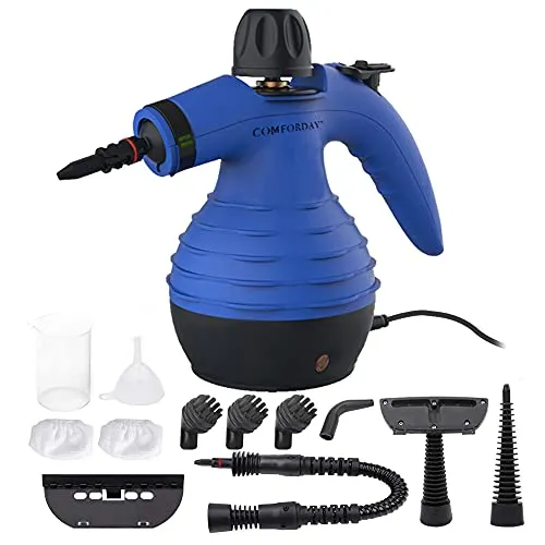 Comforday Handdampfreiniger, Rein Natürliche Haushaltsdampferreinigung mit Druck und 12-teiligem Zubehörset Mehrflächig für Küche, Fenster
