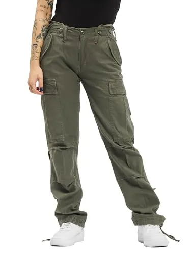 Brandit Women M65 Pants - Olive, Größe 29 - Damen-Hosen im Vintage Cargo Style mit normaler Bundhöhe, Taillengurten und Dehnfalten für hohen Komfort. 100% Baumwolle und regulierbare Bundweite für perfekten Sitz.