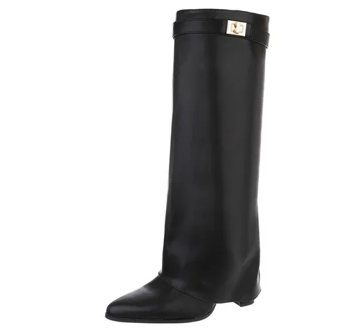 Ital-Design Elegante kniehohe Stiefelette mit Blockabsatz - Wanderschuhe in Größe 39, stilvolle Stiefelette mit 10 cm Blockabsatz, ideal für modische Auftritte und Komfort.