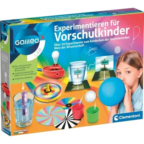 Clementoni 69252.1 Galileo Experimentier-Set für Vorschulkinder - Experimentierkasten für Vorschulkinder mit über 25 spannenden Experimenten, die das Verstehen von Wissenschaft und Phänomenen spielerisch fördern.