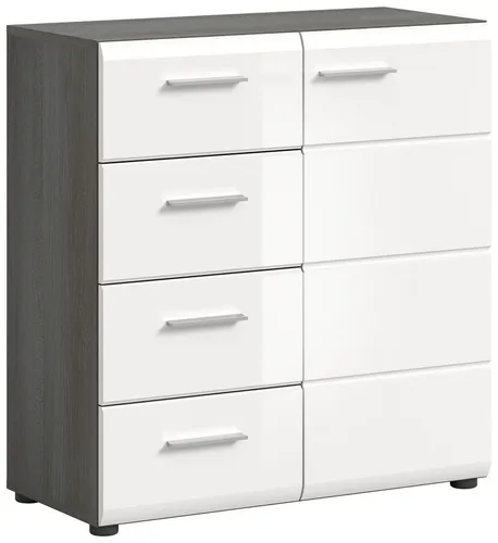 furnling Kommode Samuel (1 St), 1 Tür, 4 Schubladen, Hochglanz Front, Höhe 85 cm, Rauchsilber