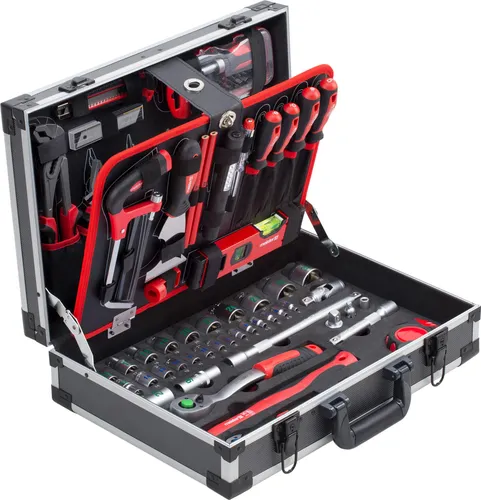 Meister Werkzeugkoffer 131-teilig - Stabiler Alu-Koffer - Werkzeugkästen für Haushalt, Garage & Werkstatt | Hochwertiger, praktischer Alu-Koffer mit abgerundeten Stoßkanten und komfortablem Tragegriff für einfachen Transport.
