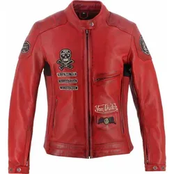 Von Dutch X Helstons Pretty Damen Motorrad Lederjacke, rot, Größe S - Hochwertige Motorradjacke aus Ziegenleder mit glänzender Oberfläche. Feste Innenfütterung und herausnehmbare Weste bieten Flexibilität. Praktische Taschen für alles Wichtige – ideal für stilbewusste Fahrerinnen.