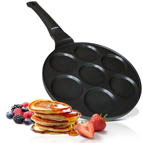endusor Pancake Pfanne Induktion - Spiegeleipfanne Ø26cm mit 3-fach PowerShield-Beschichtung. Für alle Herdarten: Induktion Ceran Gas Elektro. Pfanne mit 4 Formen für Pancakes, Eier und Pfannkuchen