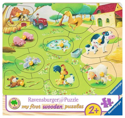 Ravensburger Puzzle 9 Teile Kinder Holz Puzzle my first wooden Kleiner Bauernhof 03683, 9 Puzzleteile