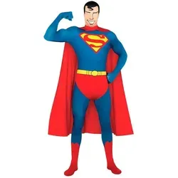 Rubie ́s Kostüm Superman Ganzkörperanzug XL - Kostüm für Erwachsene, original lizenziertes Superman Outfit mit Kapuze und Cape, ideal für Karneval oder Mottopartys.