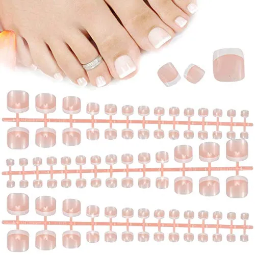 Stück Französisch Falsche Zehennägel zum Aufkleben, 14 Größen Künstlich Fußnägel Tips, Full Cover Gefälschte Nagelspitzen, Acryl Fake Nägel Tipps für Damen Frauen Mädchen Nail Dekoration 84