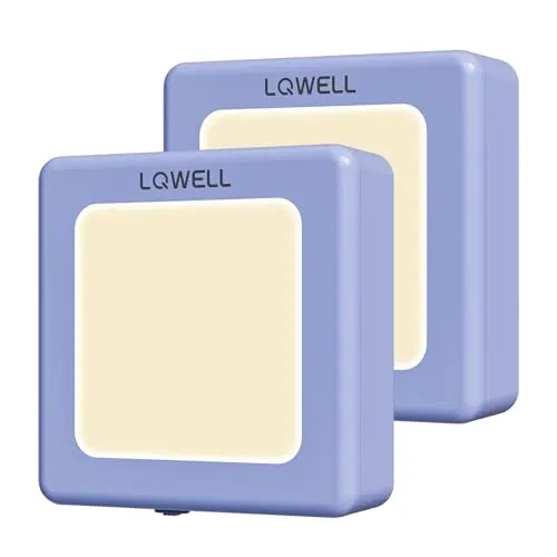 LQWELL® Nachtlicht Steckdose Faltbar mit Dämmerungssensor, Nachtlampe Einstellbare Helligkeit, Automatisch Steckdosenlicht, Orientierungslicht Warmweiß für Kinder Zimmer Gang Treppen (Lila, 2 STK)