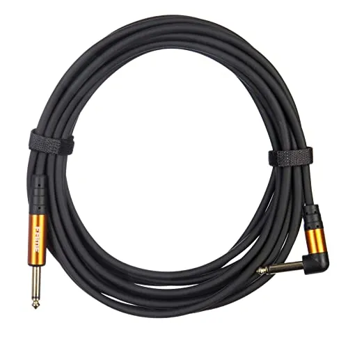 Fame Dual Shielded Instrument Cable, 6m, Straight/Angled, High-Quality Black Guitar Cable