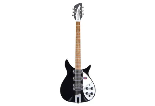Rickenbacker 350V63 Liverpool Jetglo Halbakustische Gitarre - Halbakustische E-Gitarre mit Ahornkorpus und 3 Vintage Toaster Top Pickups. Ideal für authentische Vintage-Sounds in Rock- und Beat-Genres. Bequemes Spielgefühl dank des schmalen Halses und der 24.75