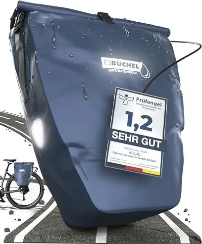 Büchel Fahrradtasche für Gepäckträger - 25.4 L, 100% Wasserdicht - Fahrradtaschen mit 25.4 L Volumen, ideal für jedes Abenteuer. 100% wasserdicht, vielseitig tragbar mit Schultergurt oder Tragegriff, und passt an fast jeden Gepäckträger.