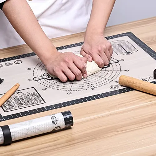 Silikon Backmatte Extra groß 60 x 40cm, Größe Antihafte Silikonmatte mit Messung, Teigmatte, Backenunterlage für Ofen, Ausrollmatte für Teig Fondant Gebäck von KITCHENRAKU KR (Grau)