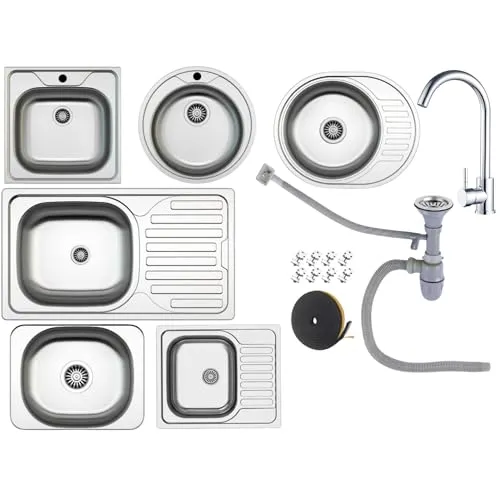 Edelstahl Einbauspüle 60x50 cm mit Armatur - Küchenspüle mit kurzer Abtropffläche, modernes Design aus Edelstahl, ideal für effiziente Küchenarbeit und platzsparend.