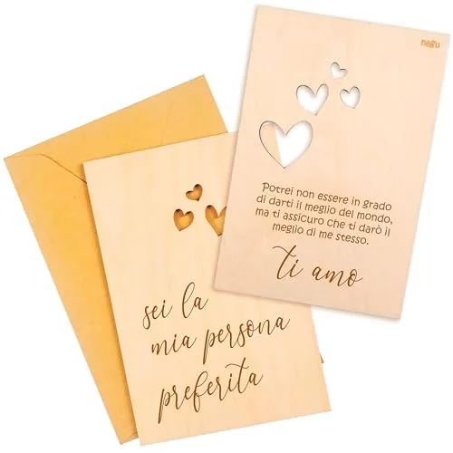 nagu® Valentinstag Karte Holz 11x15 cm mit Liebesspruch | anniversario, biglietto d'amore, biglietto per fidanzati, fidanzate e compleanni