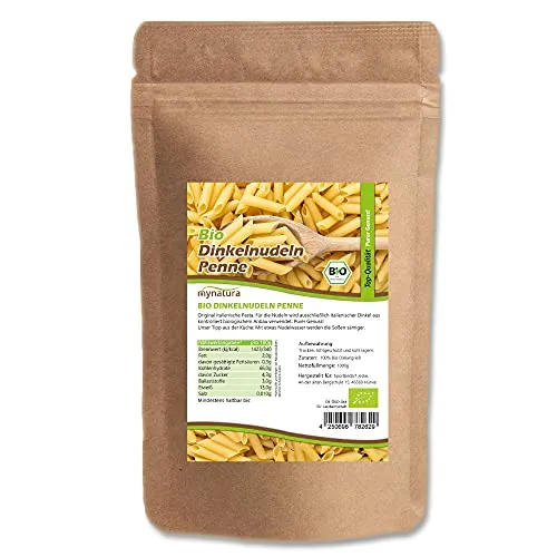 Mynatura Bio Dinkel Penne Hell I Dinkelnudeln I Pasta I Dinkelpenne I Vollkornnudeln I Bio-Pasta I Bio-Produkt aus Dinkelgrieß I Im Beutel (2x 1000g)