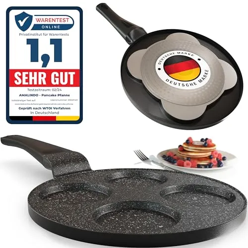 Amalindo Pancake Pfanne Induktion, 4 Loch - Crepe-Pfannen mit Antihaftbeschichtung für müheloses Kochen und einfache Reinigung – ideal für köstliche Pfannkuchen und Spiegeleier.