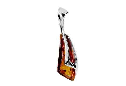 OSTSEE-SCHMUCK Kettenanhänger Tilde - Eleganter Bernstein Anhänger - Kettenanhänger aus Sterlingsilber 925 mit cognacfarbenem Bernstein (19 x 7 mm). Ideal als Geschenk für jeden Anlass und perfekt für eine 1,3 mm breite Panzerkette.