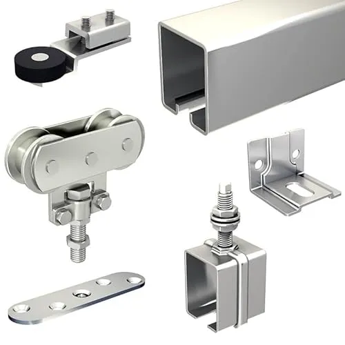 Schiebetorbeschlag SLID'UP 1700-80 mit Stahl Laufschiene 300 cm und Stahlrollen, mit Wandwinkel, für 1 Tor bis 80 kg