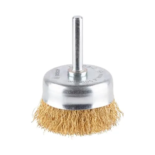 Bosch 1x PRO Brass-Coated Steel Longlife Topfbürste, gewellter Draht für 6‑mm-Zylinderschaft und Bohrer (für Stahl, Edelstahl, Ø 50 mm, Professional Zubehör Bohrmaschine/Schrauber)