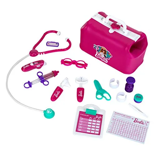 Theo Klein 4601 Barbie Arzttasche | Mit Stethoskop, Brille, Pflaster u.v.m. | Thermometer mit Licht und Sound | Maße: 27 cm x 14,5 cm x 18 cm | Spielzeug für Kinder ab 3 Jahren