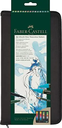 FABER-CASTELL 160316 - Aquarellmarker Albrecht Dürer 30er Zipper-Etui - Schreibutensilien mit 30 hochwertigen Aquarellmarkern, ideal für spontane Skizzen und Aquarellmalerei. Die wasserbasierte Tinte ist hervorragend vermalbar und perfekt für kreative Reisen.