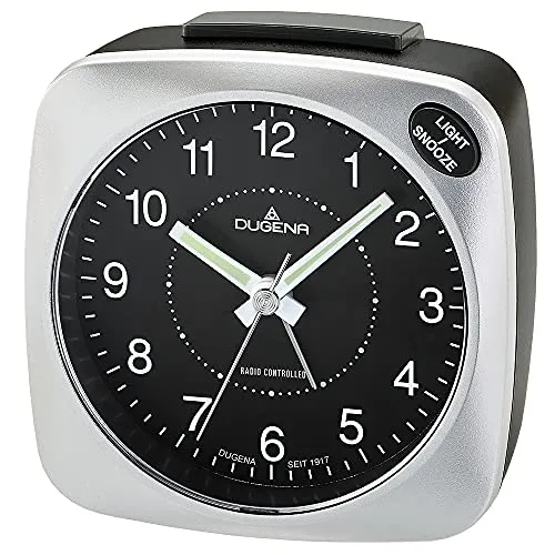 DUGENA 4460606 Funkwecker mit Licht - Klassischer Analogwecker für Schlafzimmer und Kinderzimmer, batteriebetrieben mit integriertem Licht für eine optimale Zeitansicht.