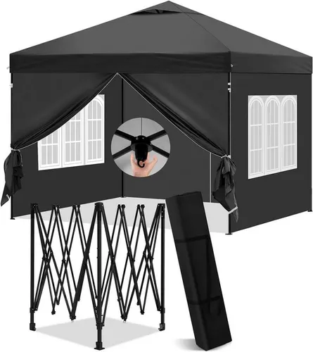 EUGAD Faltpavillon 3x3m mit Seitenwänden - Wasserfester Pavillon mit höhenverstellbarem Design und stabiler Metallstruktur, ideal für Gartenpartys, Camping und Festivals.