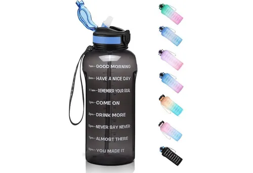 LuxusKollektion 2L Trinkflasche mit Strohhalm – BPA-frei, Schwarz